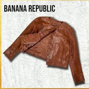 Genuine Leather Banana Republic Leather Collarless Jacket Bolero Brown, Sm